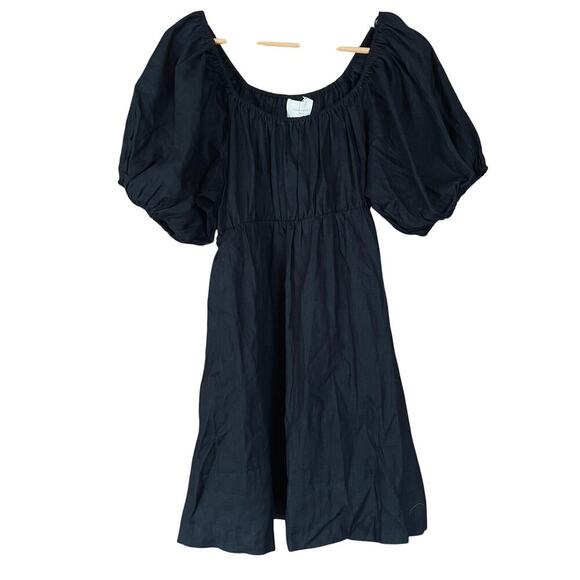 Pomander Place Ares Dress Linen Puff Short Sleeve Mini Black Size XL NEW - Picture 2 of 10